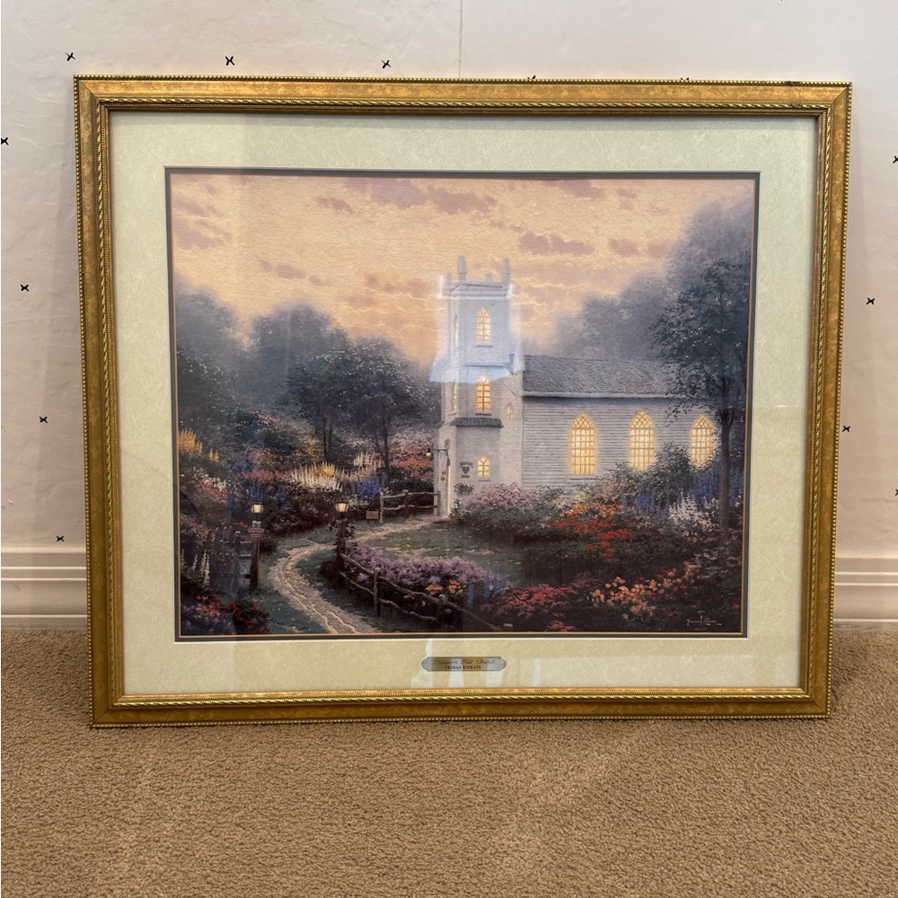 Thomas Kinkade Blossom Hill Church Art Print with Gold Frame